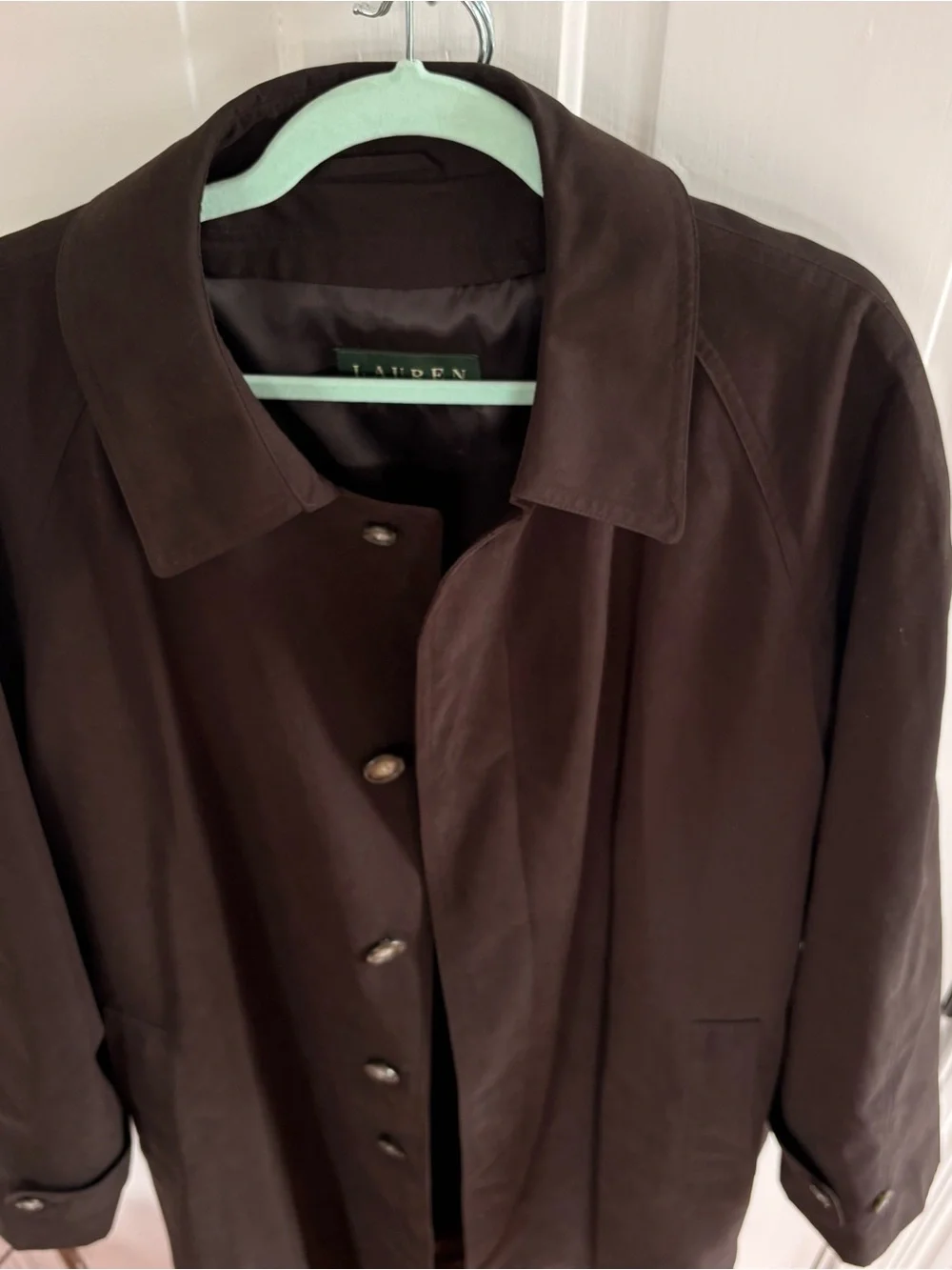 Lauren Ralph Lauren Black Microfiber Trench Coat Removable Wool Liner Men's 46L